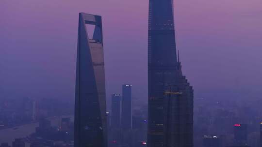 航拍上海陆家嘴高金融中心密集高楼群夜景