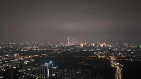 海珠区航拍广州天际线夜景