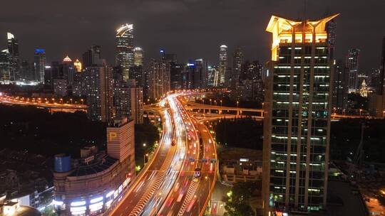 上海延安高架夜景航拍