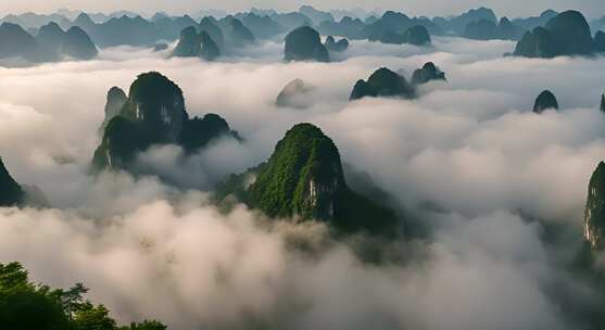 桂林山水合集山峰云海群山云雾缭绕自然风景