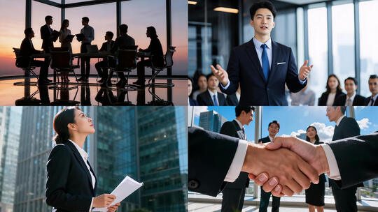 高端商务交流洽谈握手商务背影