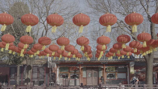 北京胡同过年街景气氛 春节街景氛围