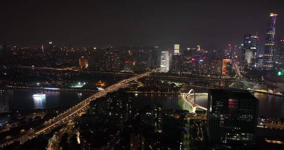 航拍广州大桥交通夜景