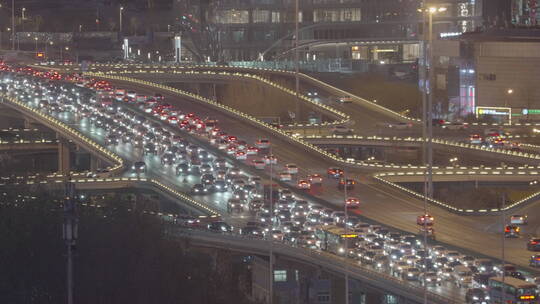北京国贸夜景车流 都市夜景