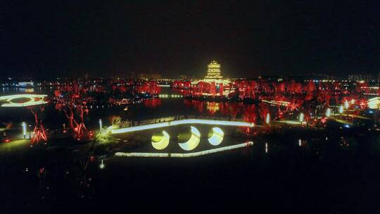 高清航拍成都大运会场馆地址东安湖夜景灯光