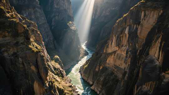 峡谷河流阳光照射景观