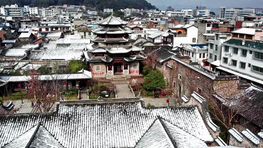 长汀古城卧龙书院雪景