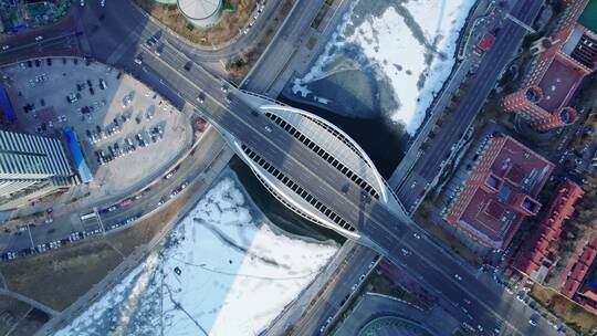 天津冬季城市大沽桥航拍视频素材模板下载