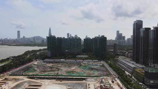 深圳滨海大道超级总部基地建筑工地航拍