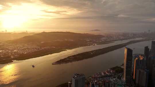 长沙地标橘子洲黄昏日落晚霞