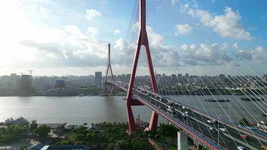 上海杨浦大桥风景航拍【4K60】视频素材模板下载