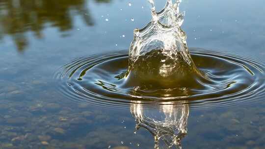 水滴落水溅起水花特写