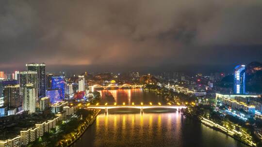 广西柳州柳江两岸夜景航拍延时8K