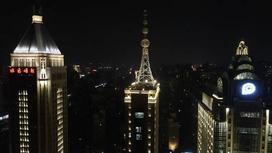 江西南昌城市夜景灯光地标建筑航拍