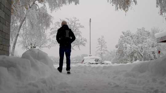 男子在雪地上行走