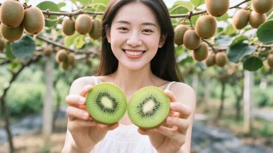 果园里的甜蜜时光：切开的新鲜猕猴桃