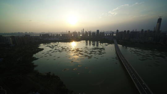 武汉市汉街航拍沙湖汉街夕阳长江709视频素材模板下载