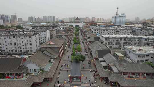 河北邢台城市风光步行街清风楼航拍