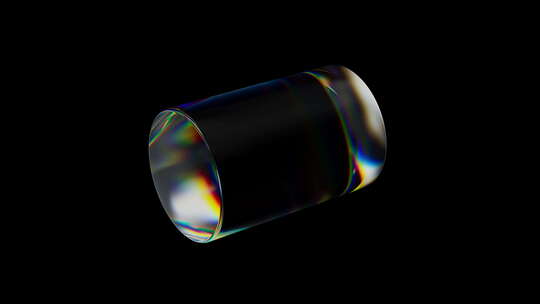 具有色散效果的3d透明旋转光面圆柱体彩虹
