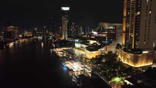 航拍泰国曼谷湄南河城市天际线夜景风光视频素材模板下载