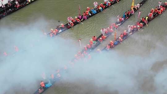 广州海珠湿地龙船探亲招景航拍高清4K视频
