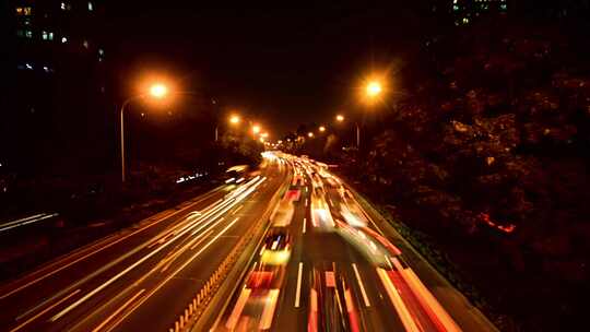 北京城市夜景车流灯光开车拥堵车水马龙