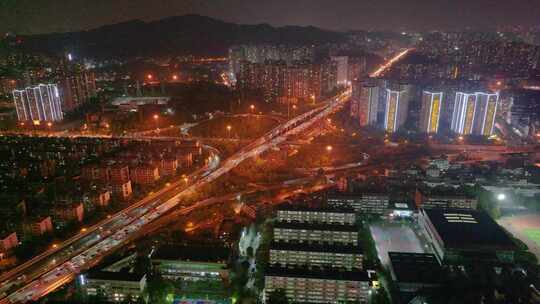 涧塘立交桥车流交通航拍长沙夜景夜晚车辆岳