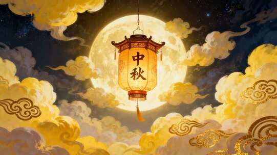 中秋月夜云间灯笼画面素材