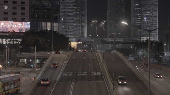 香港中环马路街景夜景