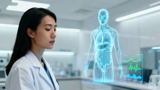 未来女医生全息人体扫描诊断医疗场景