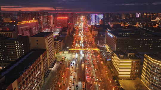 辽宁沈阳崇山路一环城市交通夜景航拍