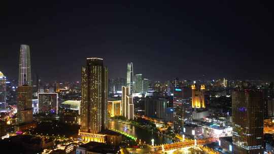 航拍天津城市夜景