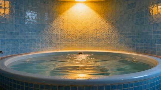 室内蓝色马赛克浴缸灯光温暖治愈泡澡视频