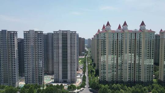 城市风光盖楼建筑风景山川农田种植