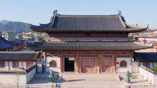 宁波宁海西店广德寺唐风寺庙建筑航拍