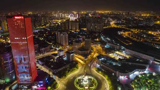 天津夜景延时天津世纪钟夜景延时航拍