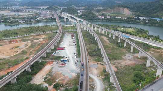 航拍铁路高架桥交通运输