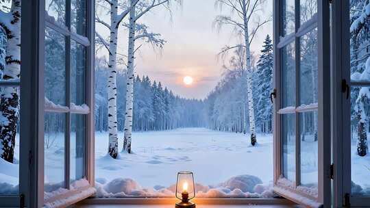 冬日雪景窗景