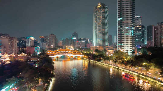 夜晚成都九眼桥安顺廊桥夜景