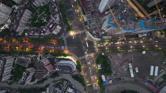 俯拍四平路曲阳路夜景延时