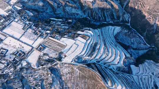 黄土高原梯田风貌冬季雪景