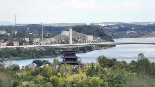 航拍衡阳城市风光湘江东洲岛绝美景色