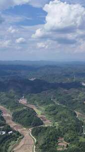 竖屏航拍丘陵山川稻田梯田风光