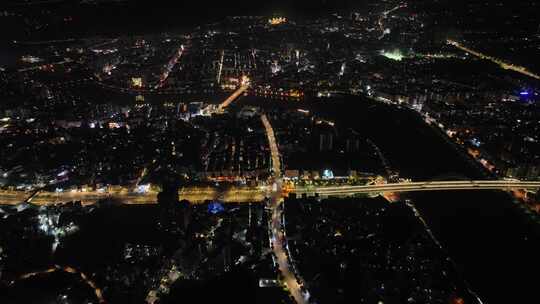 广州从化区夜景航拍从化大道夜晚道路车流