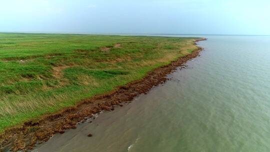 航拍长江沿岸边滩水土冲刷