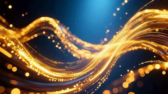 金色粒子光线流动舞台背景素材科技质感4K