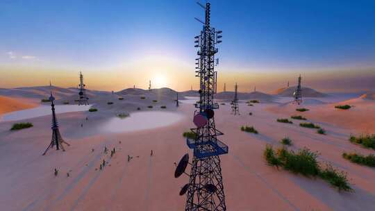 沙漠中的5g基站信号塔视频视频素材模板下载