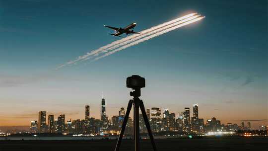 延时摄影飞机飞越城市旅行风光记录视频