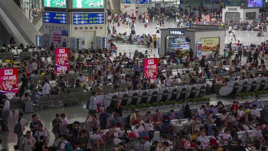 6k春运高铁站人流旅客延时摄影车站人海视频素材模板下载