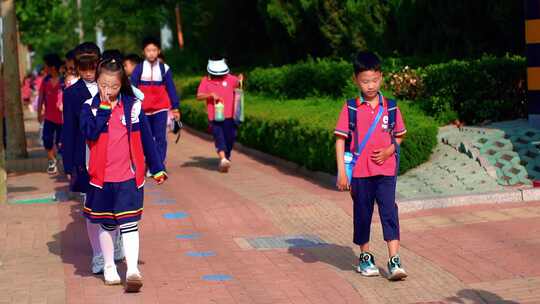 小学生背着书包上学